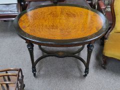 Victorian ebony and burr walnut table Thumbnail 2