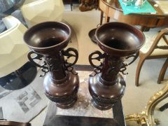 Pair of japanese bronze vases Thumbnail 2