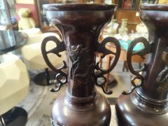 Pair of japanese bronze vases Thumbnail 4