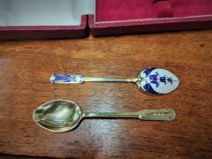Cased set of silver & enamel spoons Thumbnail 3