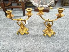 Pair of antique gilded cherub candelabra  of antique gilded cherub candleabra Thumbnail 1