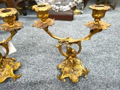 Pair of antique gilded cherub candelabra  of antique gilded cherub candleabra Thumbnail 2