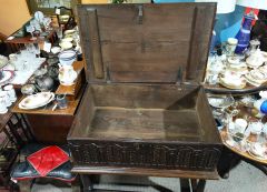 18th century carved oak box on stand Thumbnail 3