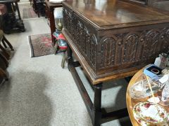 18th century carved oak box on stand Thumbnail 3