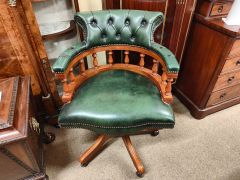 Mahohgany & leather swivel desk chair Thumbnail 1