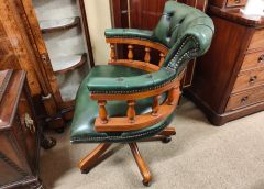 Mahohgany & leather swivel desk chair Thumbnail 2