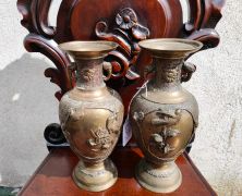 Pair of japanese bronze vases Thumbnail 4