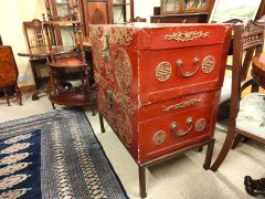 Chinese leather covered painted trunks on stand Thumbnail 2