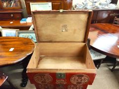 Chinese leather covered painted trunks on stand Thumbnail 3