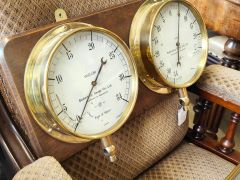 Old brass water tower gauges mounted on wood Thumbnail 3
