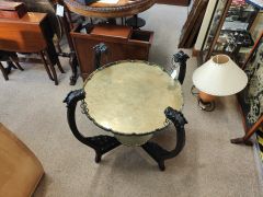 Carved chinese wooden & brass table Thumbnail 2
