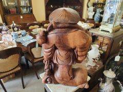 Large carved wooden chinese figure / buddha Thumbnail 4