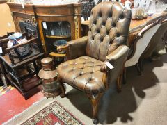 Walnut & leather armchair Thumbnail 2