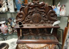 Chinese carved wooden pipe rack / stand Thumbnail 1