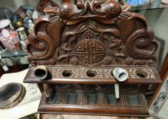 Chinese carved wooden pipe rack / stand Thumbnail 2