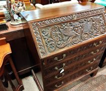 19th century carved oak bureau with gilt metal handles Thumbnail 2