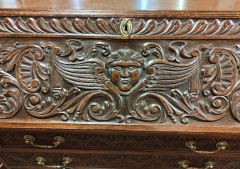 19th century carved oak bureau with gilt metal handles Thumbnail 3