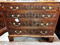 19th century carved oak bureau with gilt metal handles Thumbnail 4