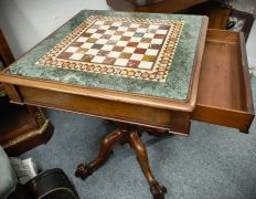 Victorian marble top mahogany games table with carved ball & claw feet Thumbnail 2