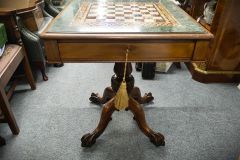 Victorian marble top mahogany games table with carved ball & claw feet Thumbnail 3