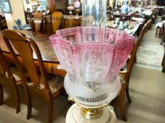Victorian oil lamp with ruby shade Thumbnail 3