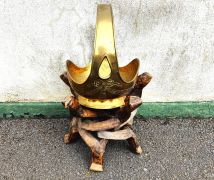 African carved wooden stand with brass pot  Thumbnail 2