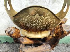 African carved wooden stand with brass pot  Thumbnail 3