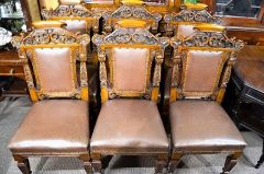 Set of six victorian carved oak dining room chairs Thumbnail 1