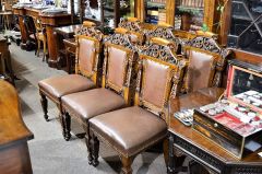 Set of six victorian carved oak dining room chairs Thumbnail 2