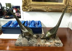 French art deco spelter birds on marble plinth Thumbnail 1